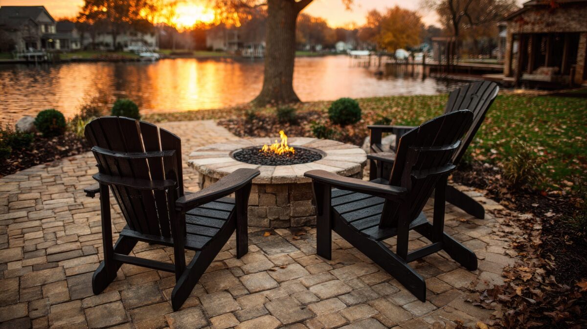 stone patio with firepit